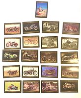 Front view of all 37 cards laid out showing motorcycle images