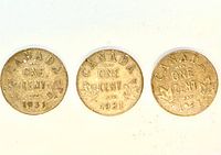 Reverse sides showing CANADA, ONE CENT and 1931 date