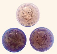 Reverse sides showing Josefa Ortiz de Domínguez and dates 1951, 1951, 1954