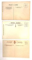 Backs of the same three unused postcards