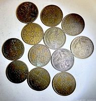 All twelve coins obverse and reverse visible