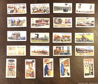 Fronts of the 21 Railway Equipment cards displayed in rows