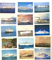 Fronts of seventeen assorted boat and ship postcards