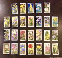 Front view of all 26 Wild Flowers tobacco cards laid out in grid