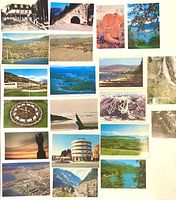 All 20 postcards laid out front image side visible