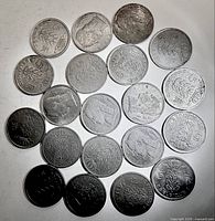 Group of 20 Belgian 5 franc coins showing mixed obverse and reverse sides