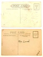 Backs of both postcards showing divided backs, address, and lack of stamps