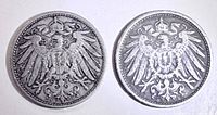 Obverse of both coins displaying Imperial eagle designs