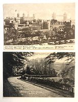 Front view of both postcards showing images and titles