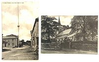 Front views of both postcards showing Maypole street scene and Aberford Church