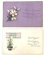 Fronts of both Easter postcards showing illustrations and printed greetings