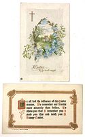 Fronts of both postcards showing artwork and text