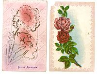 Fronts of both postcards showing floral artwork