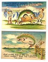 Fronts of both humorous fish postcards showing illustrations