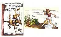 Fronts of both postcards showing full illustrations and captions