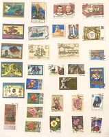 Full layout of 30 assorted Soviet postage stamps