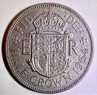 Reverse showing crowned quartered arms, ER monogram, date 1964