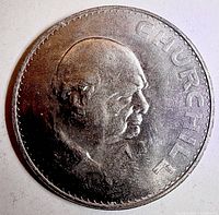 Reverse side showing Churchill portrait and legend.