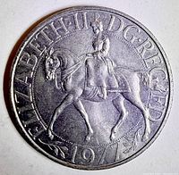 Obverse showing mounted Queen Elizabeth II dated 1977