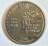 Reverse of 2000 New Hampshire state quarter showing Old Man of the Mountain design
