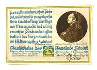 Obverse of 25 Pfennig Stotel Notgeld note showing portrait, denomination and issue details