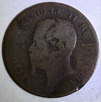 Obverse showing bust of King Victor Emmanuel II