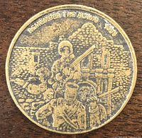 Obverse view showing Crockett scene and inscription