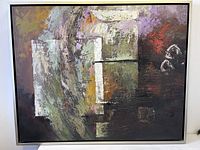 Full frontal view of the framed abstract painting