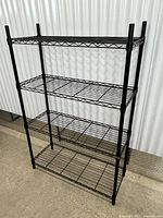 Full view of black wire shelving unit