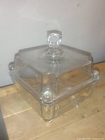 Angled view of crystal candy dish with lid in place