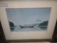 Front view of framed First Nations canoe print