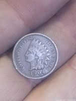 Obverse of 1904 Indian Head cent showing date and Liberty profile