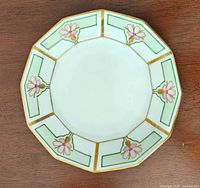 Full view of octagonal Limoges plate showing decoration