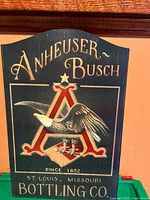Front view of wooden Anheuser-Busch sign