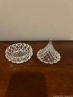 Dish base and lid side by side showing pattern and Godinger sticker