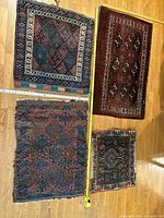 Top view of all four rugs with tape measures