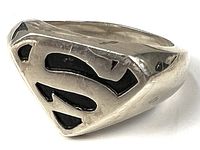 Front view of sterling silver ring showing Superman shield emblem