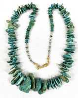 Full view of turquoise nugget necklace showing length and bead arrangement