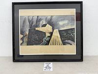 Front view of framed, matted watercolor painting signed Charlie Surendorf, shows artwork and frame