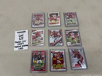 All nine Patrick Mahomes trading cards arranged in a 3x3 layout with lot note visible