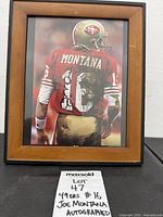 Full framed photo showing Joe Montana back view and signature