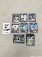 Group shot of eight 1971 Topps baseball cards in sleeves