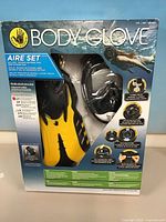 Front of sealed Body Glove Aire Set retail package showing fins, mask and snorkel