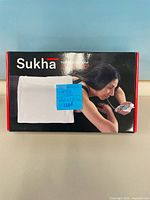 Front of Sukha heating pad retail box showing product image and brand name