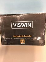 Front view of sealed Viswin Pouring Acrylic Paints Set box showing branding and 49-piece count