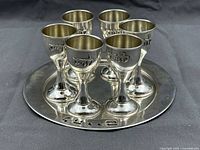 Full set of six Kiddush cups on tray