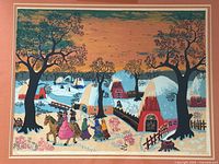 Full serigraph image showing winter village scene