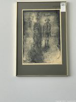 Framed etching full view on wall