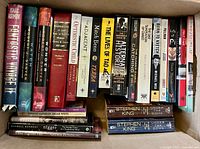 Box of vertical spines showing majority of sci-fi and horror titles