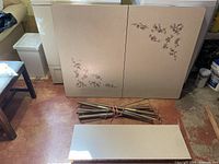 Tabletop halves, bundled legs and separate leaf